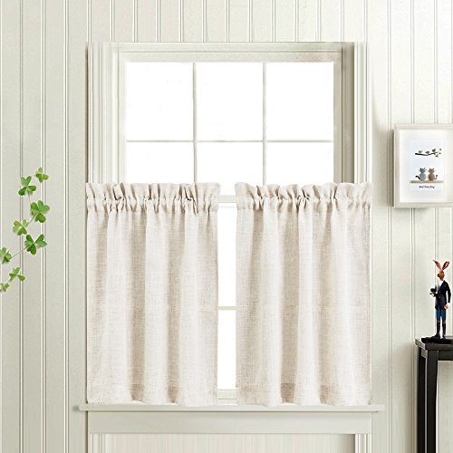 Product Cover Tier Curtains for Kitchen Linen Textured Crude Window Curtains for Bathroom 36 Inch Long Rod Pocket Flax Window Treatments 1 Pair