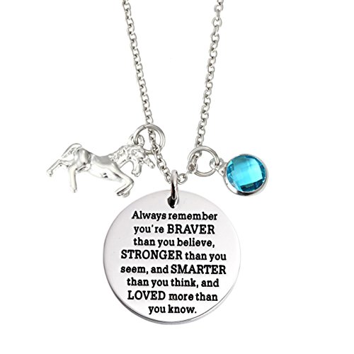 Product Cover T-Perfect Life You are Braver Than You Believe Stainless Steel Unicorn Birthstone Pendant Necklace