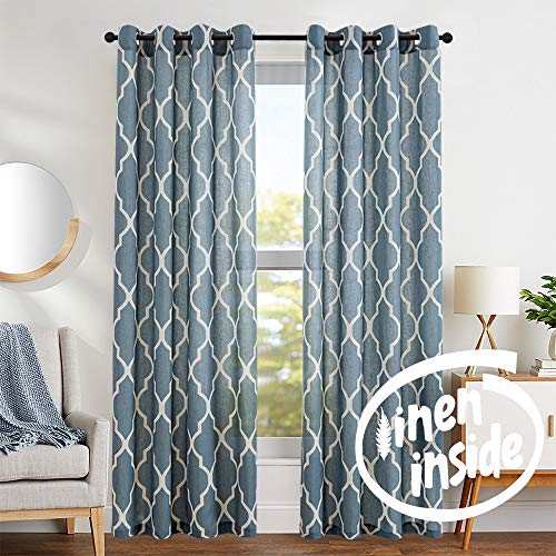 Product Cover jinchan Quatrefoil Linen Curtains Lattice Moroccan Tile Printed Curtain Panels/Drapes for Bedroom/Living Room Window/Patio Door 108