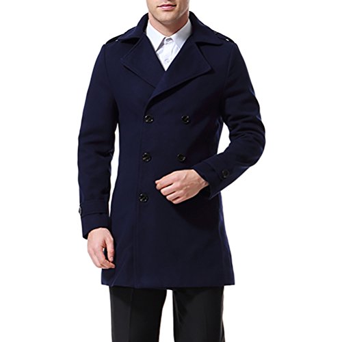 Product Cover AOWOFS Men's Double Breasted Overcoat Pea Coat Classic Wool Blend Winter Coat