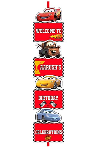 Product Cover WoW Party Studio Personalized Disney McQueen Car Theme Birthday Party Welcome Banner with Birthday Boy/Girl Name (5ft)