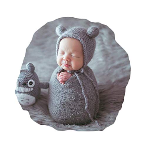 Product Cover Newborn Baby Photography Props Outfits Hat Long Ripple Wrap Set for Boys Girls Photography Grey