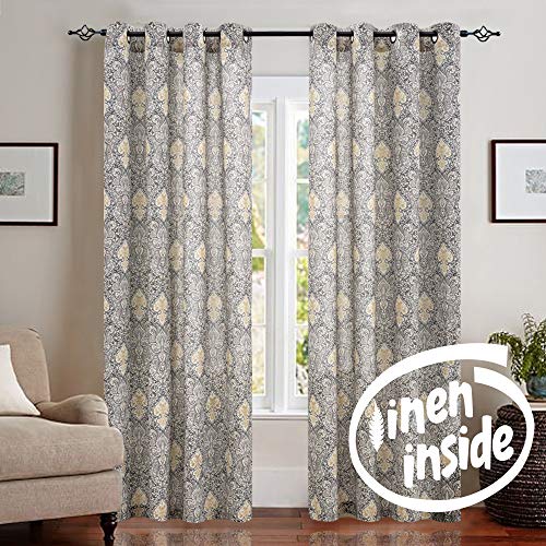 Product Cover Vintage Damask Print Bedroom Curtains Grey 2 Panel Set Linen Textured Multicolor Medallion Window Curtain Set for Living Room Drapes Kitchen 108