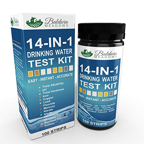 Product Cover 14-in-1 Drinking Water Test Kit by Baldwin Meadows - Water Quality Test for Well Water and Tap Water - IMPROVED SENSITIVITY detects low level ranges for Lead, Fluoride, Iron, Copper & Mercury + MORE!
