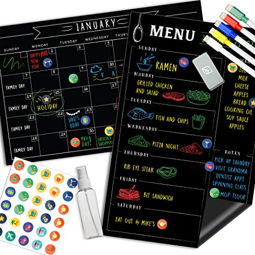 Product Cover Magnetic Calendar for Fridge Chalkboard - Weekly & Monthly Black Dry Erase Refrigerator Board - 2020 Kitchen Menu Planner - 11