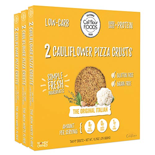 Product Cover Cali'flour Foods Pizza Crust (Original Italian, 3 Boxes, 6 Crusts) - Fresh Cauliflower Base | Low Carb, High Protein, Gluten and Grain Free | Keto Friendly