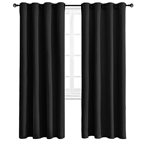 Product Cover WONTEX Blackout Curtains Thermal Insulated with Grommet Curtains for Bedroom, 52 x 84 inch, Black, 2 Panels