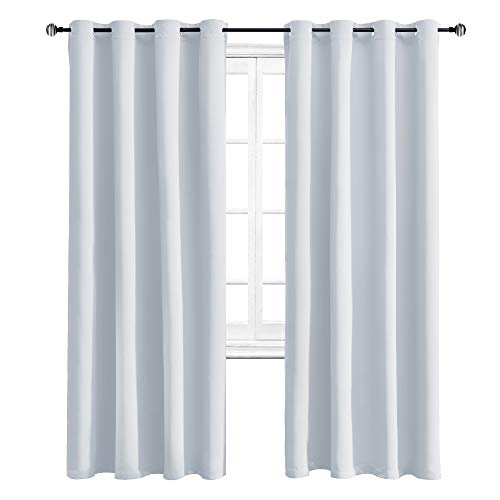Product Cover WONTEX Blackout Curtains Room Darkening Thermal Insulated Living Room Curtains, 52 x 84 inch, Greyish White, 2 Grommet Curtain Panels