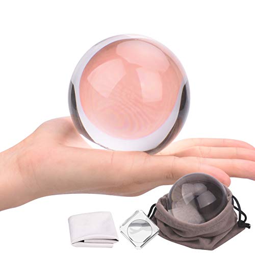 Product Cover Lulonpon Lens Ball with Pouch, K9 Crystal Sphere Ball with Microfiber Pouch,Crystal Photography Lens Ball Prop Decoration Art Decor(2.36in with Stand)