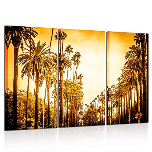 Product Cover Kreative Arts 3 Piece Canvas Prints Wall Art Palm Tree in Retro Style Los Angeles Street Landscape Picture Modern Home Decor Stretched and Framed Ready to Hang for Office Decorations 16x32inchx3pcs