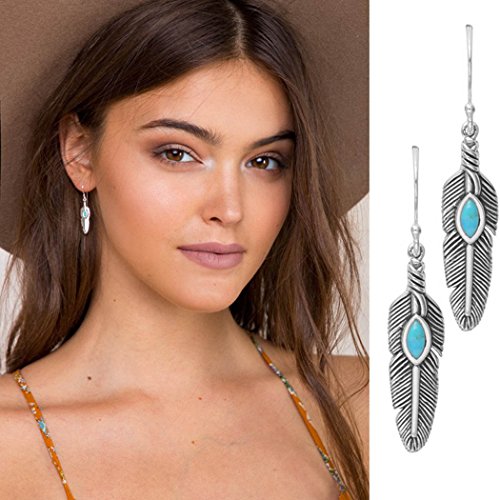 Product Cover LittleB Bohemia Turquoise Earrings Personality Feather Earrings for Women and Girls.