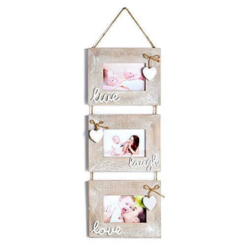 Product Cover Yaetm 3-Frame Set On Hanging Rope, Solid Wood Photo Frame with 6 x 4-Inch for Each Frame Hold,Rustic Grey
