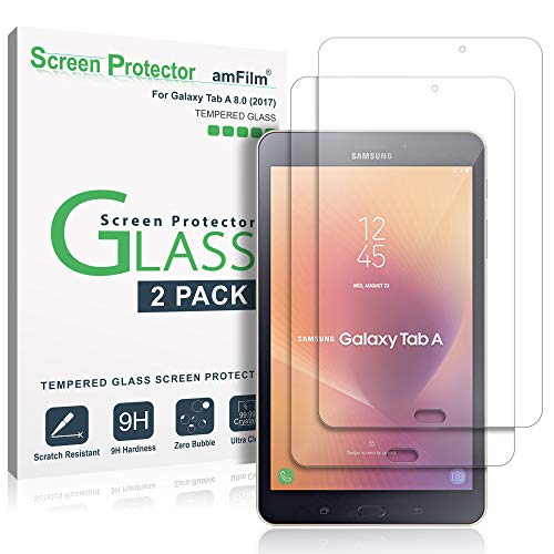 Product Cover amFilm Galaxy Tab A 8.0 2017 Screen Protector Glass 2 Pack, (for SM-T380) Tempered Glass Screen Protector for New Samsung Tab A 8.0 inch 2017 (SM-T380) 0.33mm 2.5D 2 Pack