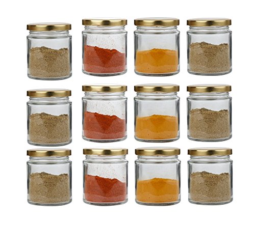 Product Cover Pure Source India Small Glass jar Set of 12 pcs Coming with Metal Golden Color Air Tight and Rust Proof Cap, Capacity 50 Gram About Made in India (Glass Container Air Tight)