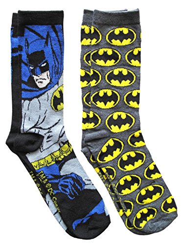 Product Cover Hyp DC Comics Batman Grey Pattern Men's Crew Socks 2 Pair Pack Shoe Size 6-12