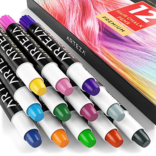 Product Cover Arteza Temporary Hair Chalk Pens 12 Colors, Washable Hair Colors for Kids, Teens, and Adults