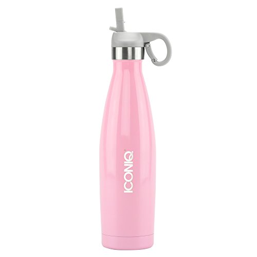 Product Cover ICONIQ Stainless Steel Vacuum Insulated Water Bottle with Pop Up Straw Cap, 17 Ounce (Pink/Gray)