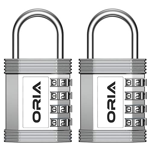 Product Cover ORIA Combination Padlock, 4 Digit Combination Lock, Metal and Plated Steel Material for School, Employee, Gym or Sports Locker, Case, Toolbox, Fence, Hasp Cabinet and Storage, Set of 2, Silver