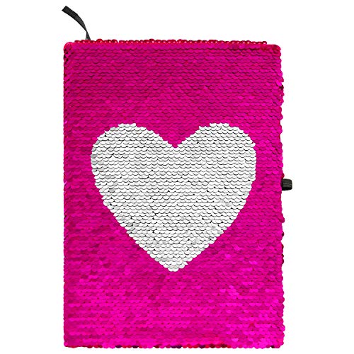 Product Cover Sparkl Creations Reversible Magic Sequins Notebook: Color-Changing Flip Sequin Writing Journal or Diary with Heart Pattern - Perfect Gift for Girls, Tweens, Teens, and All Fun-Loving Kids