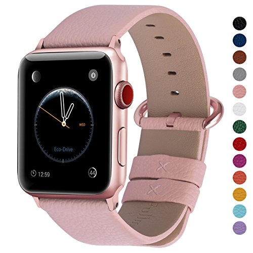 Product Cover Fullmosa Compatible Apple Watch Band 42mm 44mm 40mm 38mm Leather Compatible iWatch Band/Strap Compatible Apple Watch Series 5 4 3 2 1, 42mm 44mm Soft Pink + Rose Gold Buckle