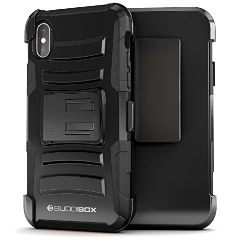 Product Cover BUDDIBOX iPhone X Case, [HSeries] Heavy Duty Swivel Belt Clip Holster with Kickstand Maximal Protection Case for Apple iPhone X, (Black)