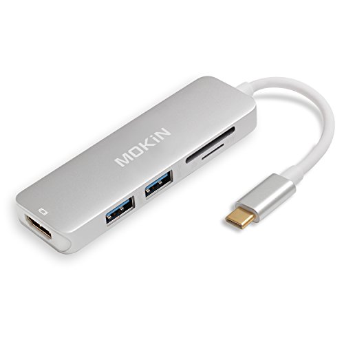 Product Cover USB C Hub HDMI Adapter for MacBook Pro 2019/2018/2017, MOKiN 5 in 1 Dongle USB-C to HDMI, Sd/TF Card Reader and 2 Ports USB 3.0 (Silver)