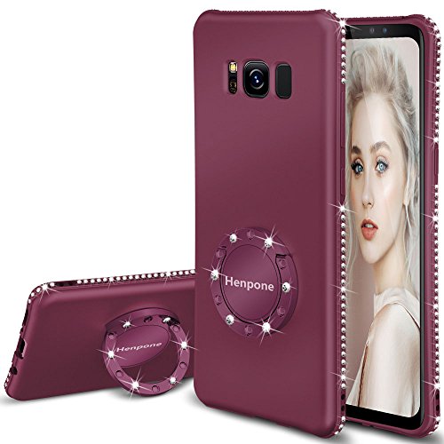 Product Cover Henpone Galaxy S8 Case for Women, Girls Cute Purple Phone Cover with Kickstand Ring Stand Holder Slim Girly Luxury Diamond Sparkle Bling Glitter Case for Samsung Galaxy S8 - Deep Purple