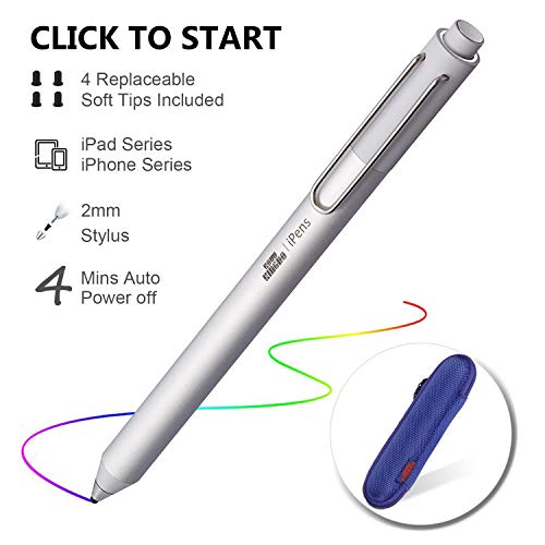 Product Cover Stylus Pen for Apple iPad, KSW KINGDO iPens Capacitive Rechargeable Pen 2mm Replaceable Fine Point Rubber Tips for All Apple iPad/iPhone/iPad Pro/iPhone X with 4 Replaceable Fine Point Rubber Tips