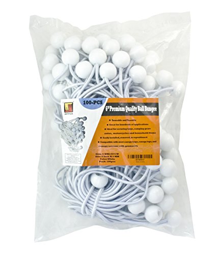 Product Cover 6 inch 100 Piece Heavy Duty 5mm Ball Bungee Canopy Cord By Wellmax, White Color