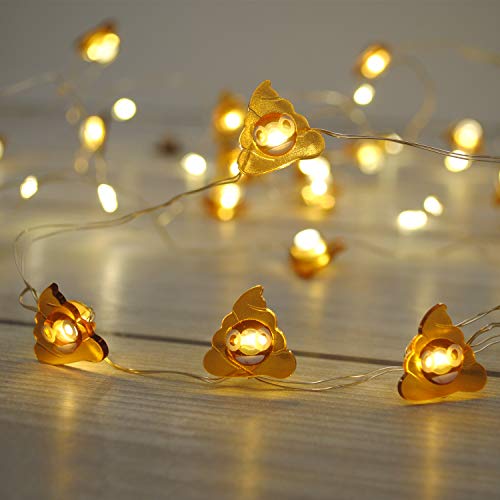 Product Cover Brooklyn Lighting Company LED Wire Lights, LED String Lights, Battery Operated String Lights with 36 Poop Emoji Shaped Warm LEDs for Party, Bedroom, Kitchen, Patio, Deck and More, 12 Feet Long