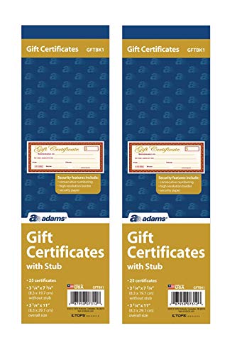 Product Cover Adams Gift Certificate Book, Single Paper, 3.25 x 11 Inches, Cream, 25 Numbered Certificates (GFTBK1) (2 Pack)