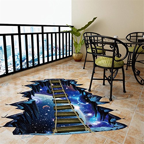 Product Cover Coohole 3D Star Galaxy Floor Wall Sticker Removable Mural Decals Vinyl Art Room Home Decor (35x24inch, Blue)