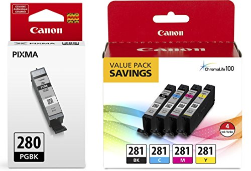Product Cover Canon CLI-281 BKCMY 4-Color Ink Tank Value Pack (2091C005) + Canon PGI-280 Pigment Black Ink Tank (2075C001)