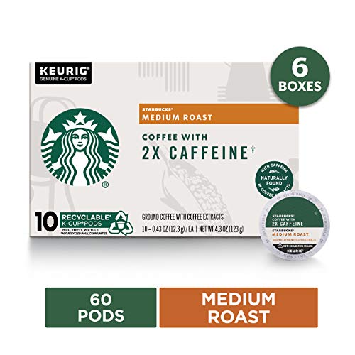 Product Cover Starbucks Medium Roast Coffee K-Cups with 2X Caffeine | for Keurig Brewers | 6 Boxes of 10 (60 Total K-Cup Pods)