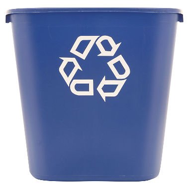 Product Cover Rubbermaid FG295673 Blue Medium Deskside Recycling Container with Universal Recycle Symbol, 28-1/8 qt Capacity, 14.4