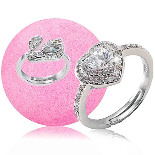 Product Cover Jewelry Bath Bomb with Ring Surprise Prizes Gift Inside Bath Bomb Hidden Diamond Heart Rings One Sizes Fit All Bath Bombs Gift Set for Women (5.3 Ounce)