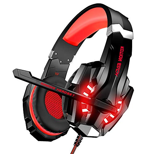 Product Cover BENGOO Stereo Gaming Headset for PS4, PC, Xbox One Controller, Noise Cancelling Over Ear Headphones Mic, LED Light, Bass Surround, Soft Memory Earmuffs for Laptop Mac Nintendo Switch Games -Red
