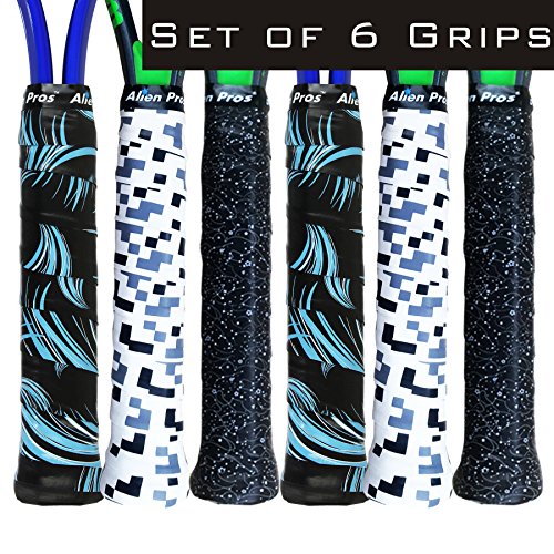 Product Cover Alien Pros Tennis Racket Grip Tape (6 Grips) - Tac Moisture Feel Tennis Grip - Tennis Overgrip Grip Tape Tennis Racket - Wrap Your Racquet for High Performance (6 Grips, Sailor)
