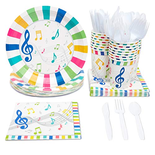 Product Cover Juvale Music Party Supplies (Serves 24) Knives, Spoons, Forks, Paper Plates, Napkins, Cups