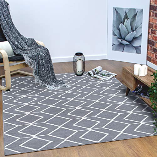 Product Cover Antep Rugs Kashan King Collection Trellis Polypropylene Indoor Area Rug (Grey/Cream 5' X 7')