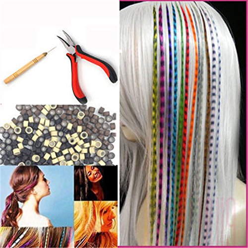 Product Cover Feather Hair Extension Kit with 26 Synthetic Feathers, 100 Beads, Plier and Hook