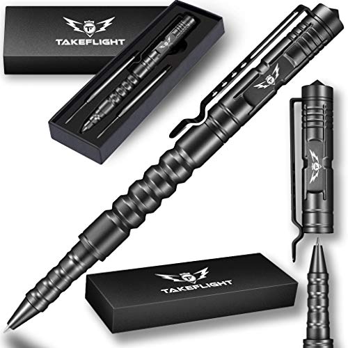 Product Cover Tactical Pen Self Defense Tool - Survival Multitool + Window Glass Breaker for Police, Military, SWAT, EDC | Smooth Writing Black Ballpoint, Gift Boxed with Extra Refills