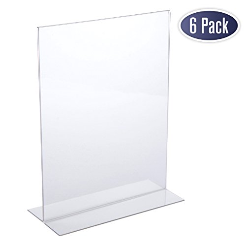 Product Cover Acrylic Sign Holder 8.5 x 11 - Acrylic T Shape Table Top Display Stand, Double Sided, Bottom Load, Portrait Style Menu Ad Frame. Perfect for Restaurants, Promotions, Photo Frames, Classroom (6 Pack)