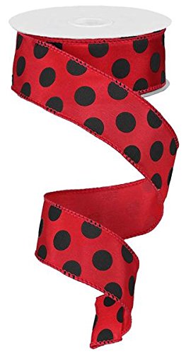 Product Cover Polka Dot Wired Edge Ribbon - 10 Yards (Red, Black, 1.5