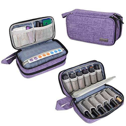 Product Cover Luxja Essential Oil Carrying Case - Holds 12 Bottles (5ml-15ml, Also Fits for Roller Bottles), Portable Double-Layer Organizer for Essential Oil and Accessories, Purple