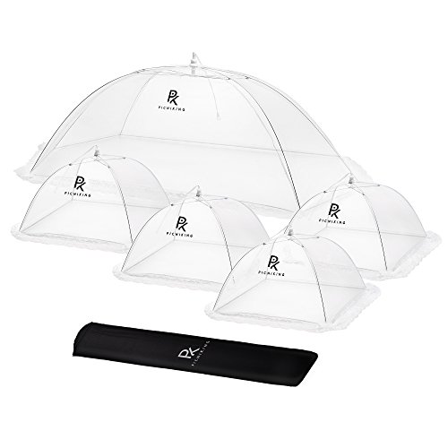 Product Cover (5 Pack) Mesh Food Tents/Food Covers for Outdoors | 1 XL (49x27x17) & 4 Standard (17x17x9) | Fine Net Screen | 100% Fly Protection | Double Layer Skirt | Upgraded Rods