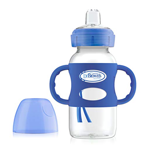 Product Cover Dr. Brown's Options Wide-Neck Sippy Spout Baby Bottle with Silicone Handle, Blue, 9 Ounce
