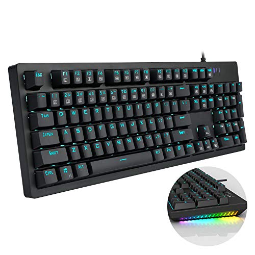 Product Cover E-YOOSO Mechanical Keyboard Wired Gaming Keyboard with Blue Switches LED Backlit, 104 Keys N-Key Rollover Anti-Ghosting Computer Keyboard for PC Desktop Gamers, Black