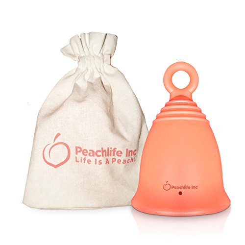 Product Cover Menstrual Cup with Ring for Easy Removal - 12 Hour No Spill - Pad and Tampon Alternative - FDA Approved Medical Grade Silicone - PEACHCUP by PEACHLIFE INC
