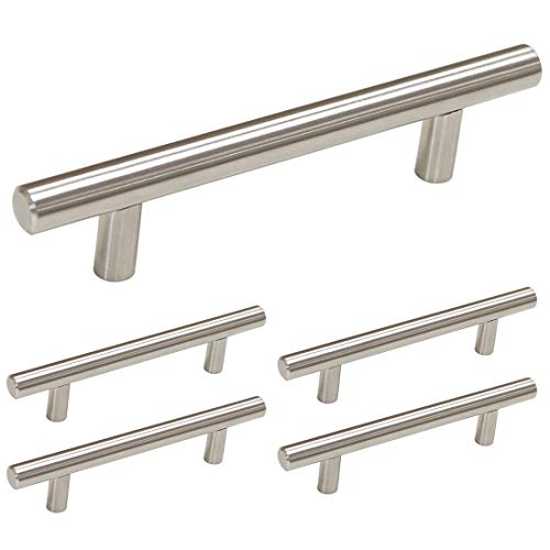 Product Cover homdiy Brushed Nickel Cabinet Pulls 5 Pack 3.5in Hole Center T Bar Cabinet Handles - HD201SN Modern Cabinet Hardware Pulls Brushed Nickel Kitchen Drawer Pulls for Bathroom, Closet, Wardrobe
